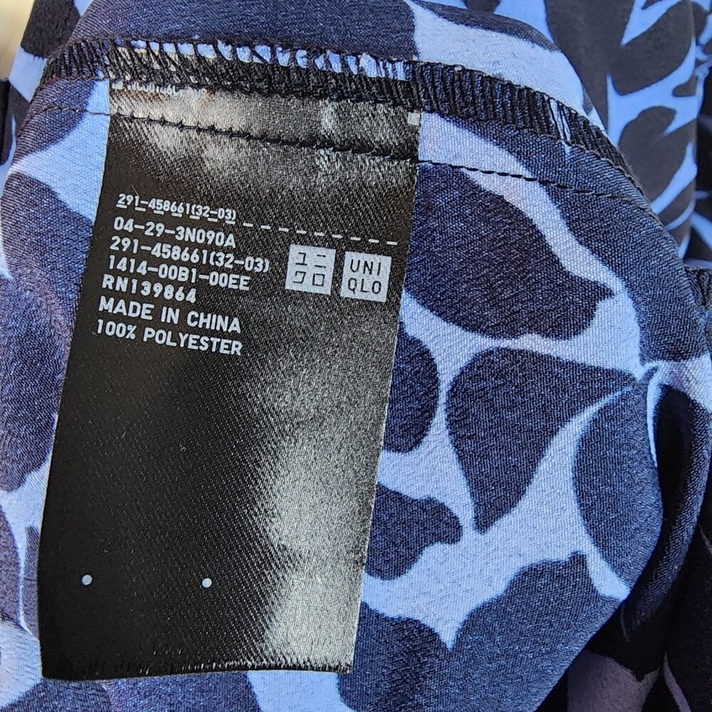 Uniqlo Dress Womens Size L Large Blue Printed V Neck Sleeveless Mini NWT New‎ - Picture 7 of 8